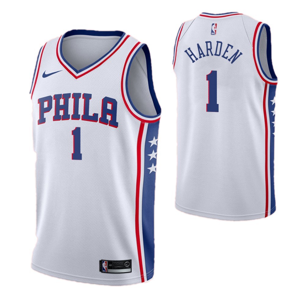 Men's Philadelphia 76ers James Harden #1 White Swingman Jersey - Association Edition-Pro Kit Vault | Brand New 26/27 Sports Jerseys